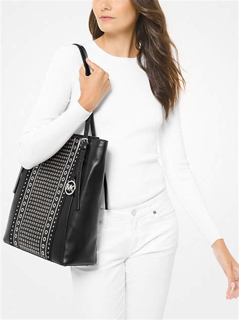 michael kors braided grommet bag|Megan Large Grommeted Leather Tote Bag .